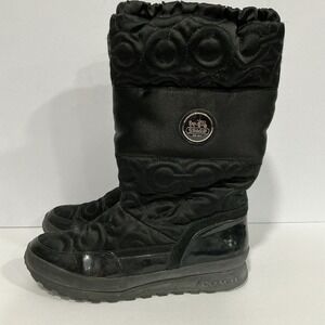 Coach Drexel Mid Calf Winter Boot, Black, 7B, Black Patent Leather, Quilted Logo